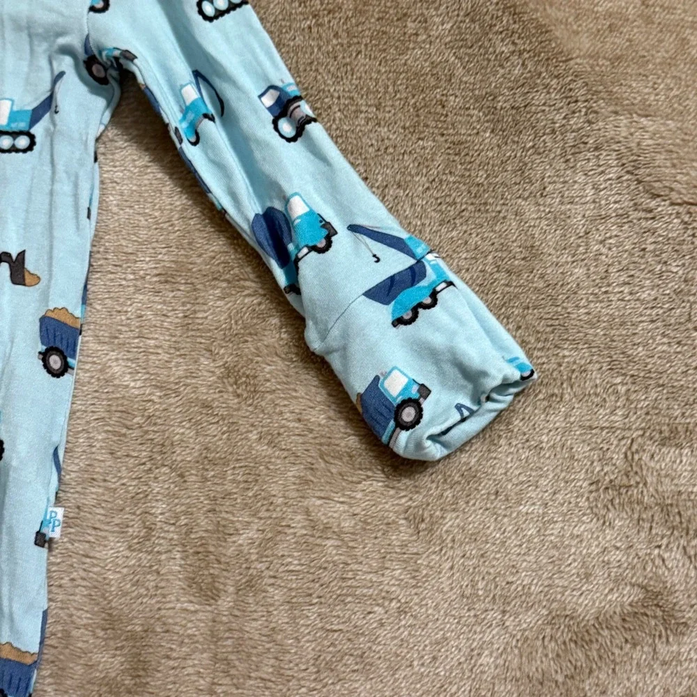 Posh Peanut Construction Trucks Bamboo Viscose Zippy Footie Sleeper Blue 0-3M